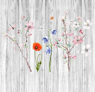 Beyaz Tahta Zeminde Kır Çiçekleri Duvar Kağıdı Modeli