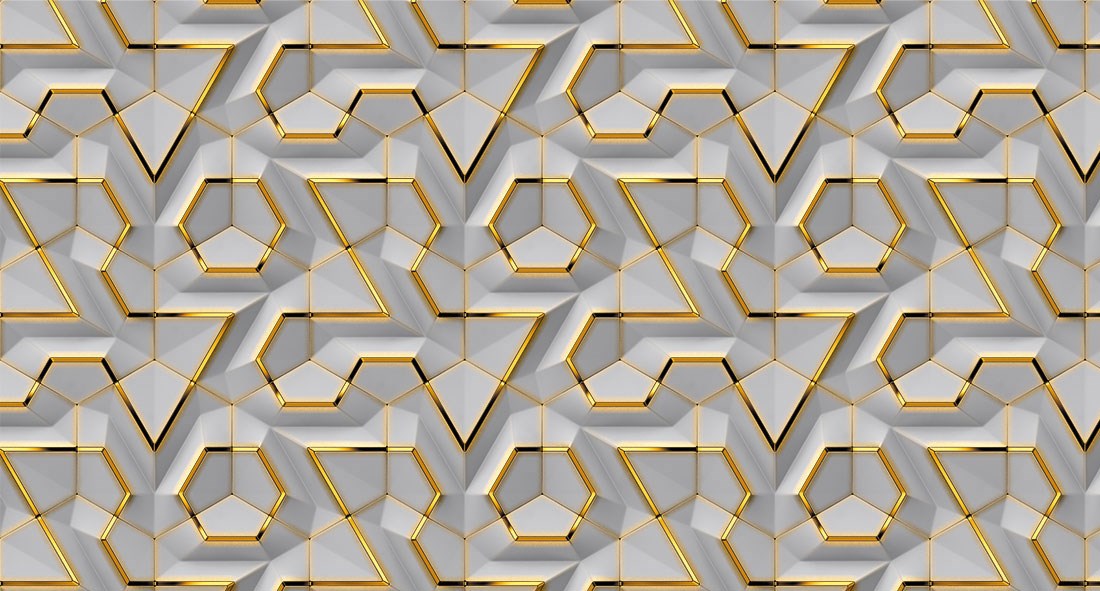 Geometrik Desenli Altın Detaylı Duvar Kağıdı Modeli