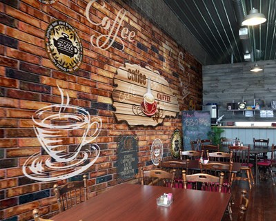 Cafe İçin Taş Desenli Duvar Kağıdı