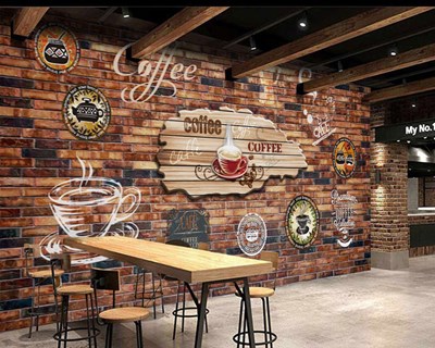 Cafe İçin Taş Desenli Duvar Kağıdı