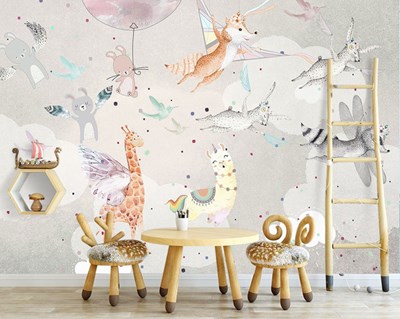 Hayvan Temalı Bebek Odası Duvar Kağıdı Modeli
