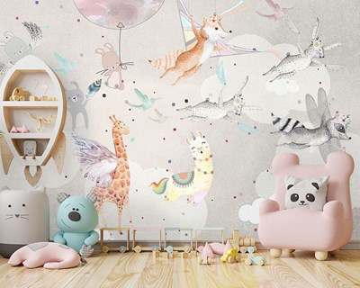 Hayvan Temalı Bebek Odası Duvar Kağıdı Modeli