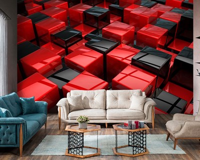 Kırmızı Siyah Küpler Duvar Kağıdı Modeli