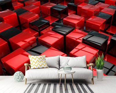 Kırmızı Siyah Küpler Duvar Kağıdı Modeli