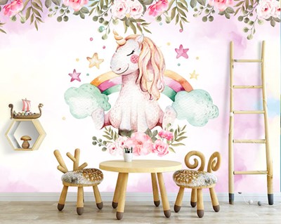 Unicorn Resimli Kız Odası Duvar Kağıdı Modeli