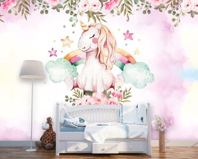 Unicorn Resimli Kız Odası Duvar Kağıdı Modeli