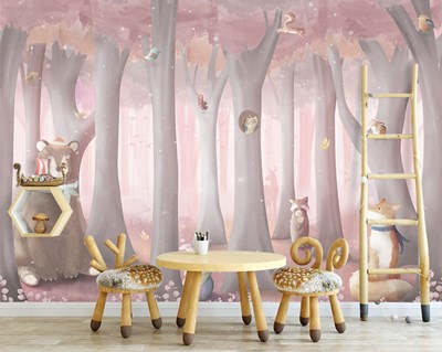 Orman Hayvanları Resimli Duvar Kağıdı Modeli