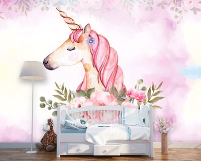 Pembe Yeleli Unicorn Duvar Kağıdı Modeli