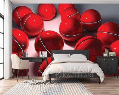 3 Boyutlu Parlak Kırmızı Toplar Duvar Kağıdı Modeli