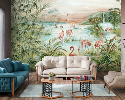 Gölde Pembe Flamingolar Duvar Kağıdı Modeli