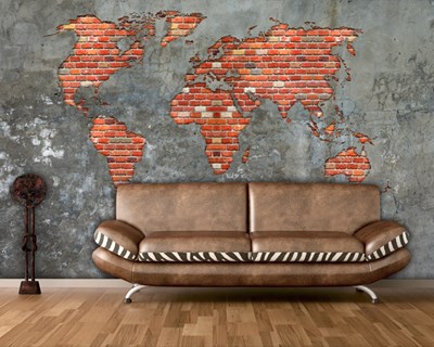 Taş Desen Görünümlü Dünya Haritası Duvar Kağıdı Modeli