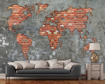 Taş Desen Görünümlü Dünya Haritası Duvar Kağıdı Modeli