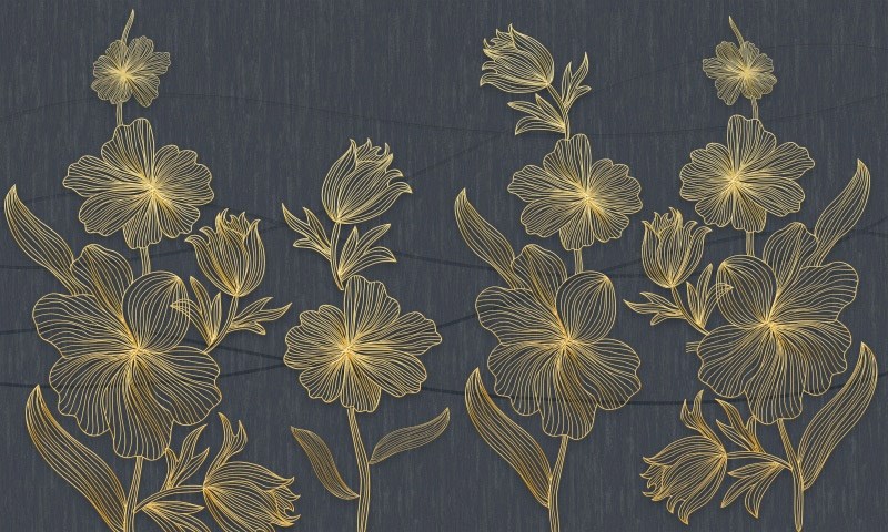 Çizgisel Çiçekler Duvar Kağıdı Modeli