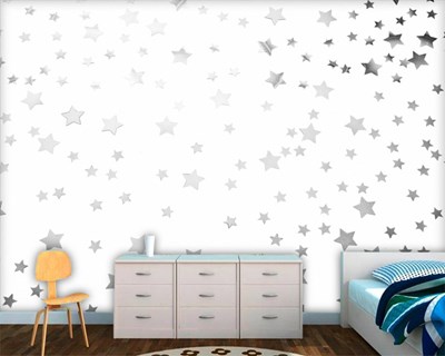 Gümüş Yıldızlı Bebek Odası Duvar Kağıdı Modeli