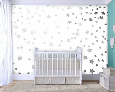 Gümüş Yıldızlı Bebek Odası Duvar Kağıdı Modeli