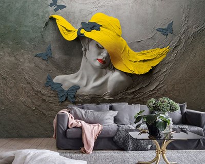 Sarı Şapkalı Kadın Duvar Kağıdı Modeli