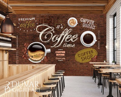 Kahve Resimli Cafe Duvar Kağıdı Modeli