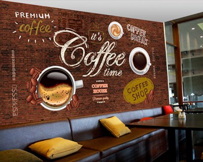 Kahve Resimli Cafe Duvar Kağıdı Modeli