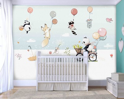 Çizgi Hayvanlar Bebek Odası Duvar Kağıdı Modeli