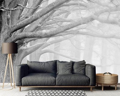 Siyah Beyaz Ağaç Dalları Duvar Kağıdı Modeli