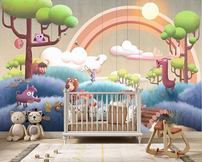 Gökkuşağı Bebek Odası Duvar Kağıdı Modeli