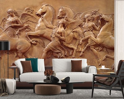 Kabartmalı At Desen Duvar Kağıdı 3D