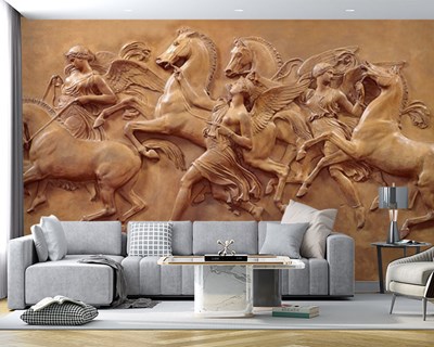 Kabartmalı At Desen Duvar Kağıdı 3D