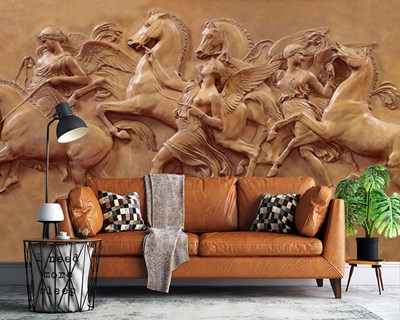 Kabartmalı At Desen Duvar Kağıdı 3D