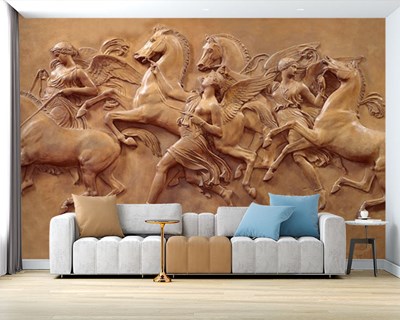 Kabartmalı At Desen Duvar Kağıdı 3D