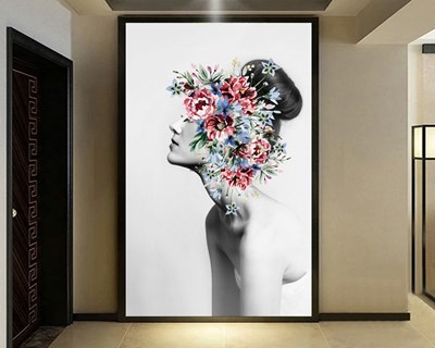 Çiçek Yüzlü Kadın Duvar Kağıdı 3D