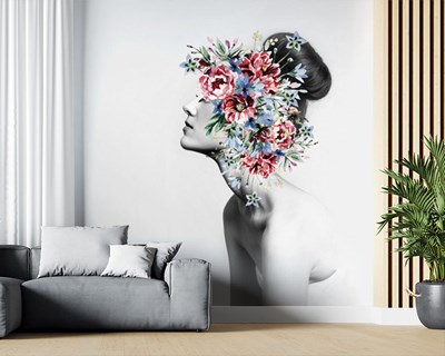 Çiçek Yüzlü Kadın Duvar Kağıdı 3D