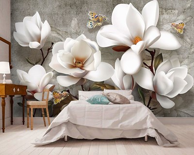 Beyaz Çiçekli Duvar Kağıdı