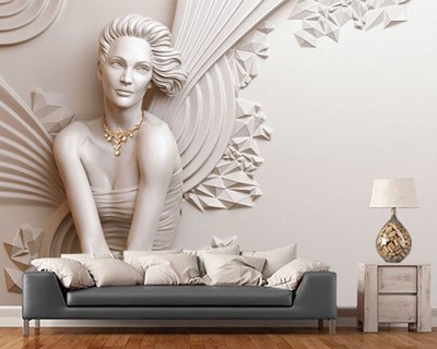 3D Kadın Figürlü Kabartma Taş Duvar Kağıdı