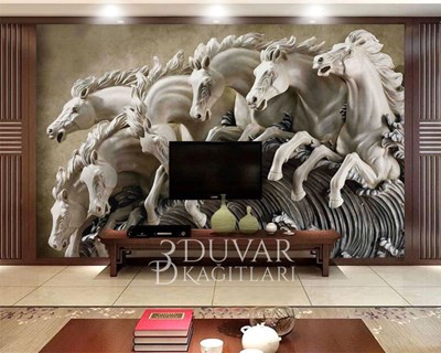 Kabartmalı Atlar Duvar Kağıdı 3D