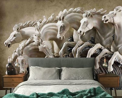 Kabartmalı Atlar Duvar Kağıdı 3D