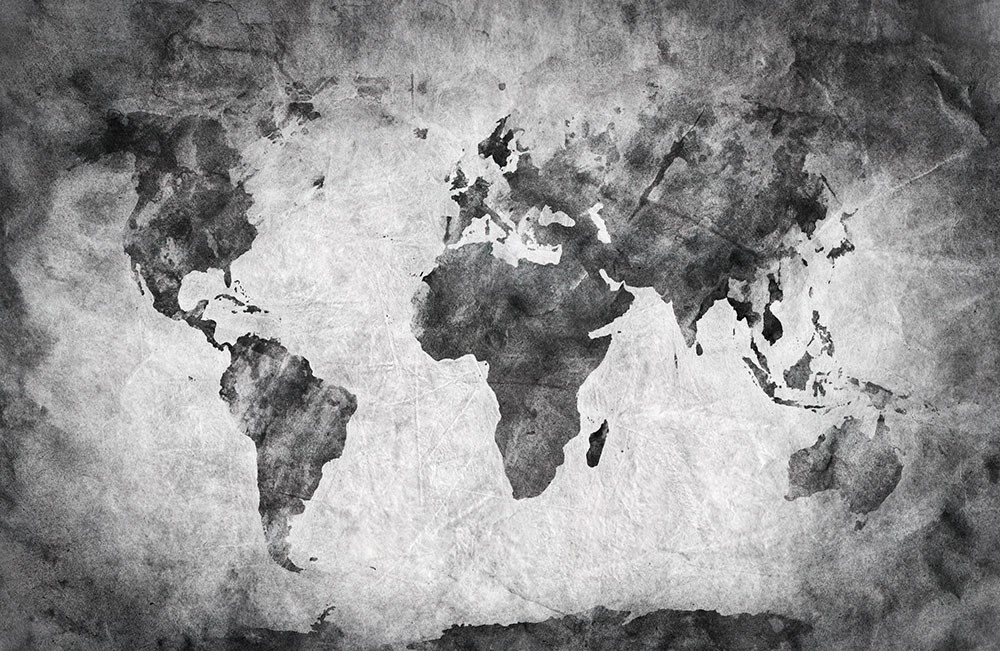 Siyah Beyaz Dünya Haritası Duvar Kağıdı 
