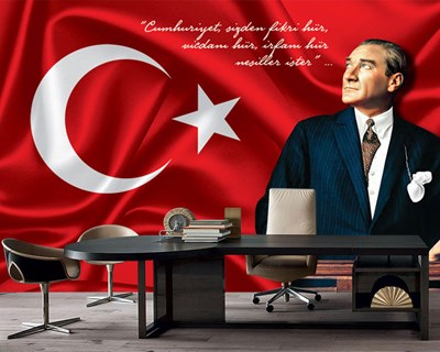 Atatürk ve Türk Bayrağı Resimli Duvar Kağıdı