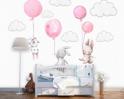 Uçan Balonlar Bebek Odası Duvar Kağıdı