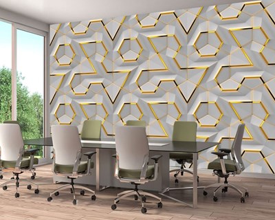 Gold Altıgen Şekiller Duvar Kağıdı 3D