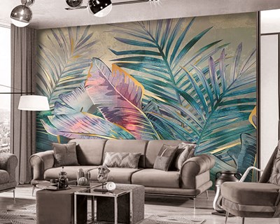 Özel Tasarım Büyük Tropikal Yapraklı Duvar Kağıdı