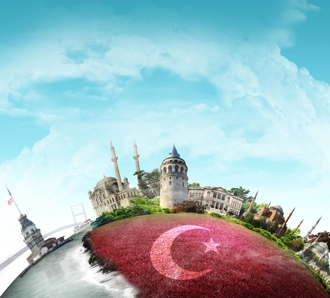 İstanbul'un Tarihi Yapıları ve Türk Bayrağı Duvar Kağıdı 3d