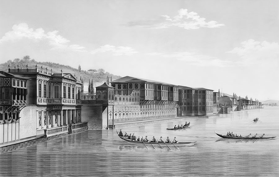 İbrahim Paşa Yalısı 19.Yüzyıl İstanbul Siyah Beyaz Duvar Kağıdı 