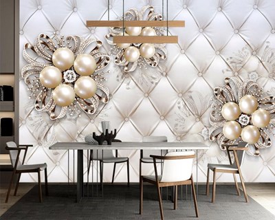 Boncuklu Çiçekli 3D Yemek salonu Duvar Kağıdı Görseli