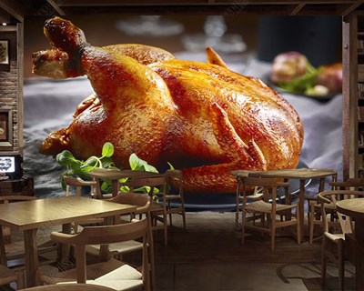 Kızarmış Bütün Tavuk Gerçek Fotoğraf 3D Duvar Kağıdı 