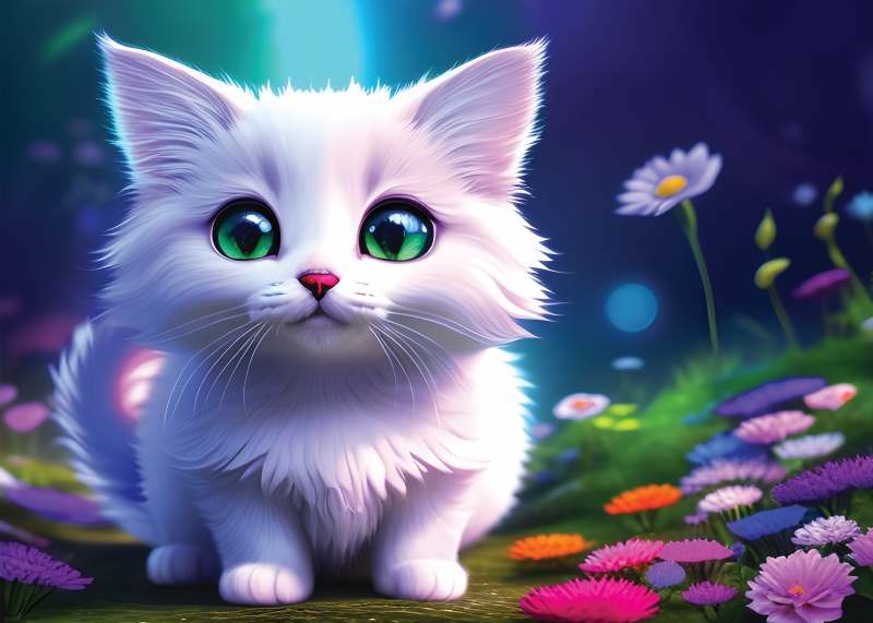 Sevimli Minik Yavru Beyaz Kedi Bebek Odası Duvar Kağıdı Görseli
