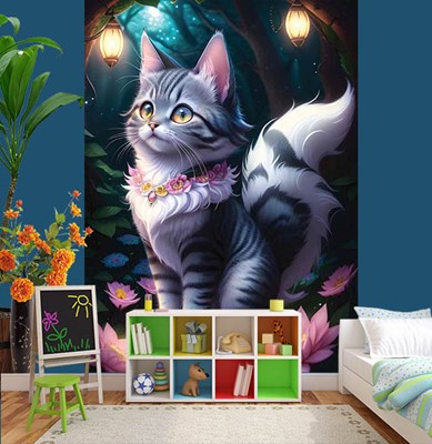 Kız Çocuk Odası Yavru Kedi Resimli Duvar Kağıdı 3D