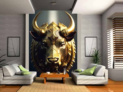 Gold Bull Portre 3D Duvar Kağıdı