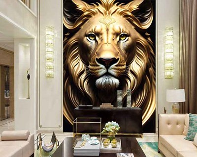 Gold Lion King Portre 3D Duvar Kağıdı Görseli