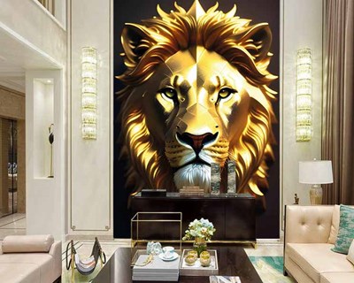 Gold Lion King Portre 3D Duvar Kağıdı 
