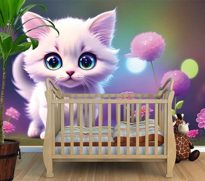 Bebek Odasına Yavru Kedi Duvar Kağıdı Görseli